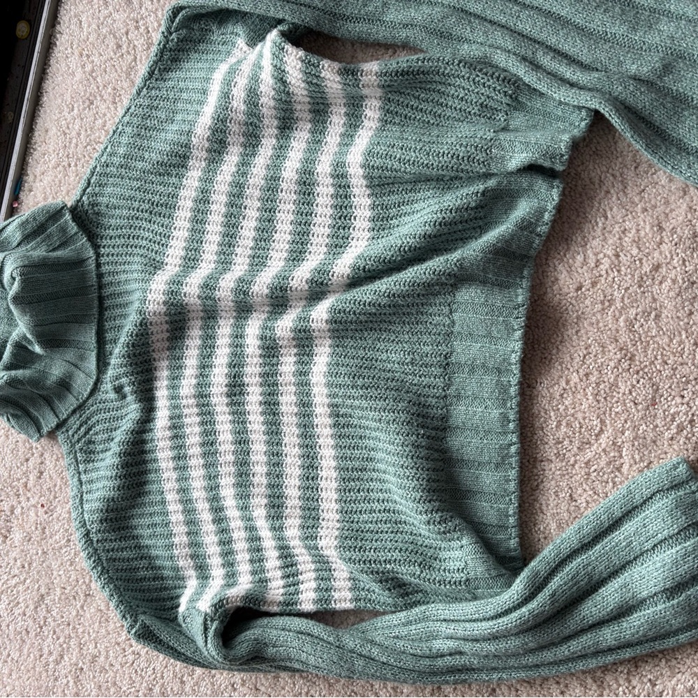 Striped Green and White Women's Sweater